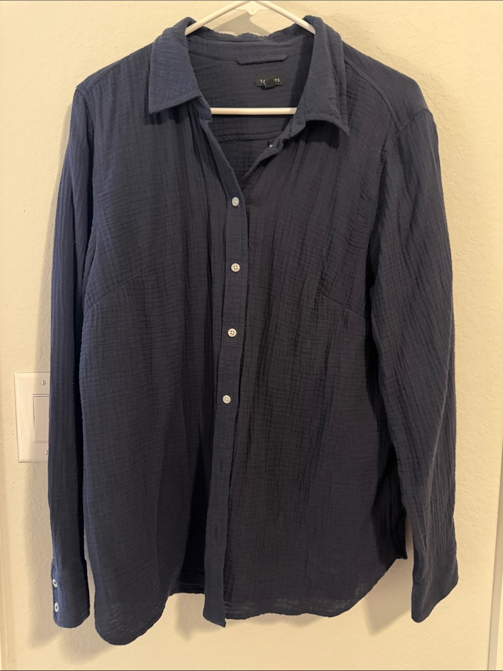 Talbots Gauze Navy Textured Long-Sleeve Button-Up Shirt